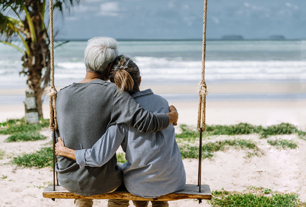 Asian Senior Couple Or Elderly People Walking And Siting At The